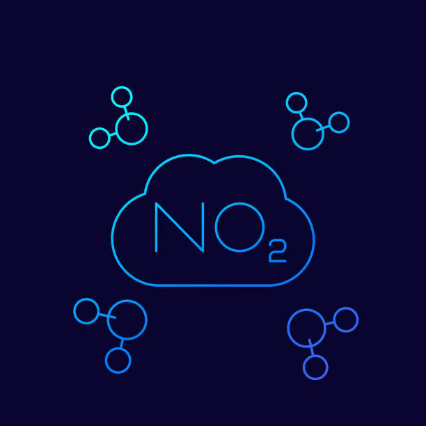 fitness, health, gym trendy icons on circles NO2, nitrogen dioxide molecule, linear nitrogen icon stock illustrations