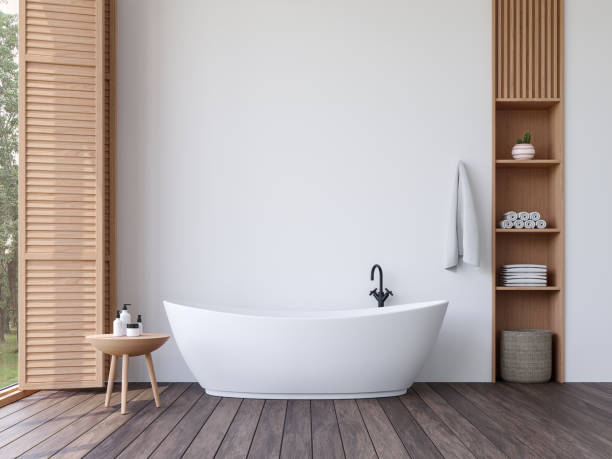 istock Minimal style contemporary bathroom 3d render 1318108009