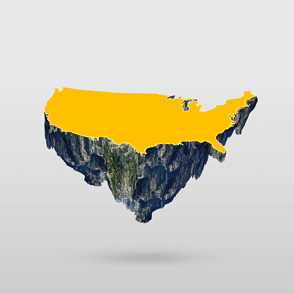 Floating island Illustration of Map of United States of America (USA) isolated on the white background