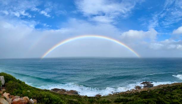istock Full rainbow over ocean with fynbos area 1318110651