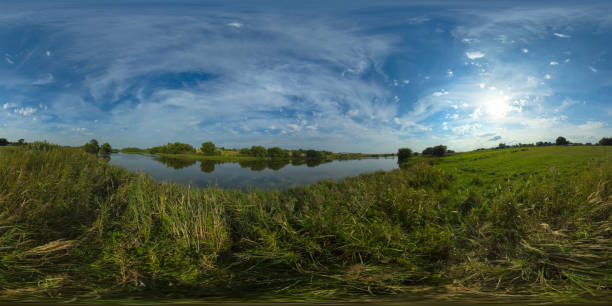 istock Summer landscape with field and lake. 360-Degree view 1318110811