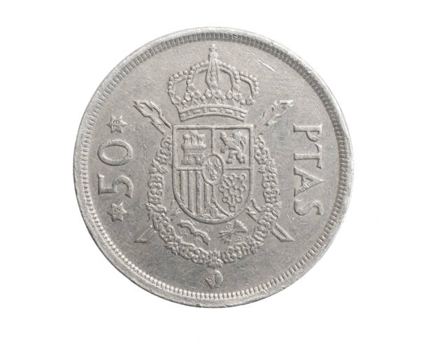 istock Spain fifty  ptas coin on a white isolated background 1318113365