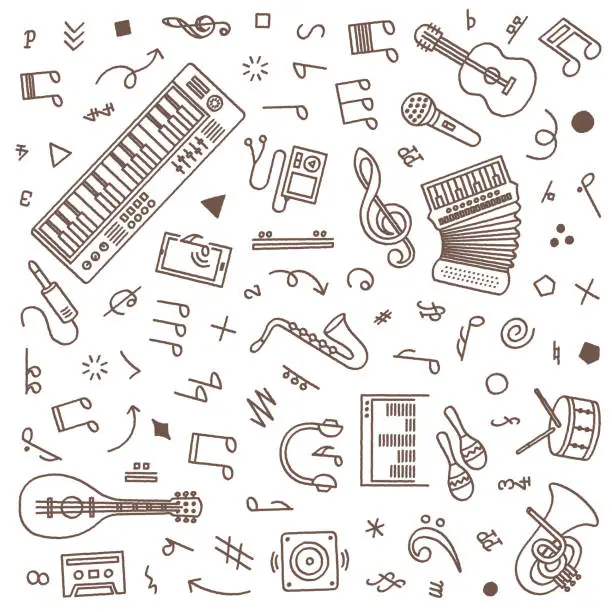 Vector illustration of Music Party Mix Doodle Pattern Illustration