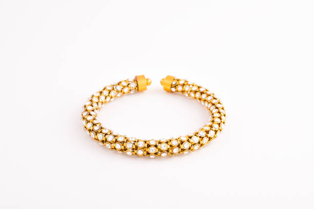Diamond Bracelet Macro Shot on White Background. Side view.