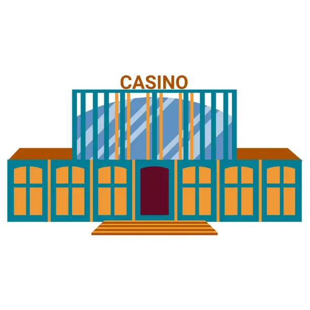 Vector illustration of Modern architectural casino building, gambling house for games.  vector illustration in a flat cartoon style. The color icon of the city infographic is isolated on a white background