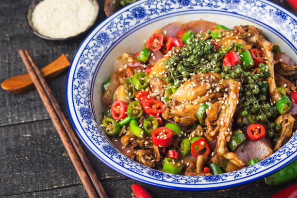 istock Stir-fried bullfrog with green and red peppers 1318126767