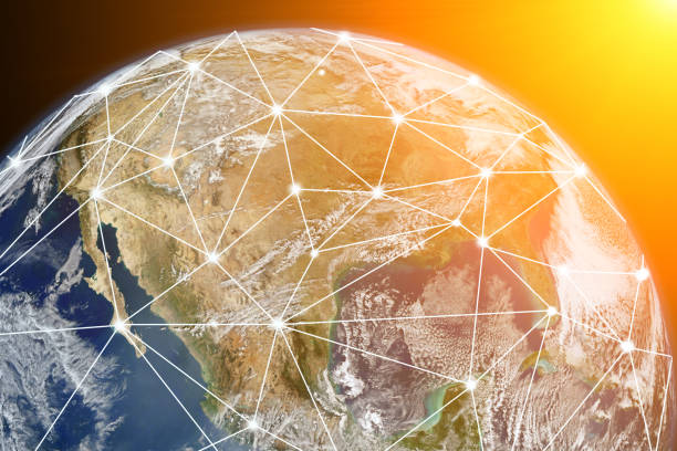 istock Network connections, telecommunication between different places on earth, internet worldwide for business, global financial transactions with cryptocurrency concept, Element of the image provided by NASA 1318128946