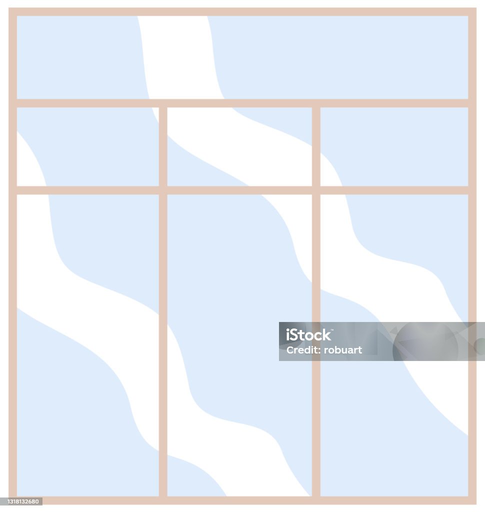 Modern Wide Window With Transparent Glass In A Thin Frame Vector ...