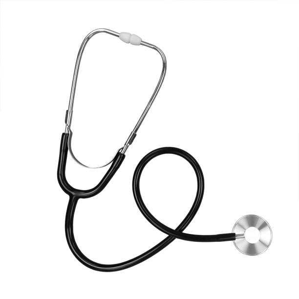 black stethoscope isolated on white background. stock photo. - stethoscope imagens e fotografias de stock