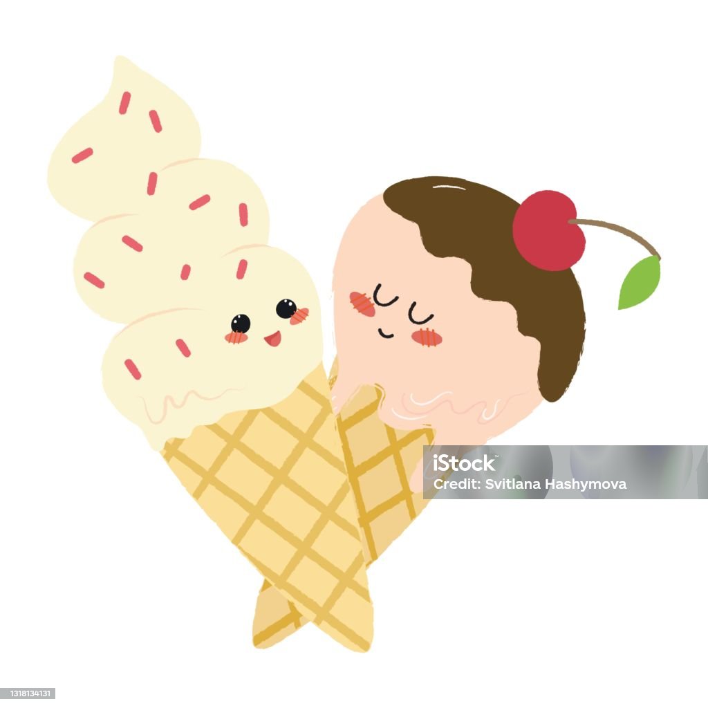 Hai Cây Kem Kem Ốc Quế Và Bóng Kem Tính Cách Dễ Thương Tình Bạn ...