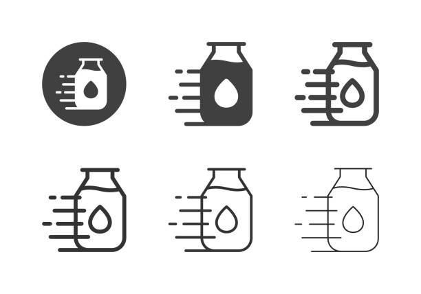 ilustrações de stock, clip art, desenhos animados e ícones de milk bottle delivery icons - multi series - semi skimmed milk