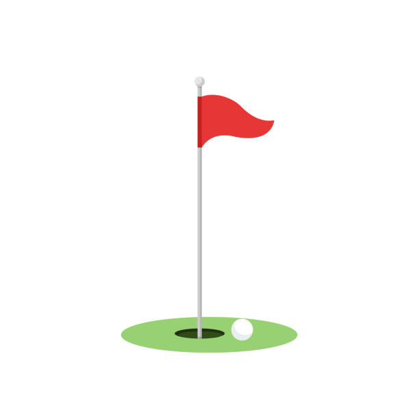 Red golf pennant isolated on white background. Red golf pennant isolated on white background. Golf hole icon. Golf equipment. Vector stock golf course stock illustrations