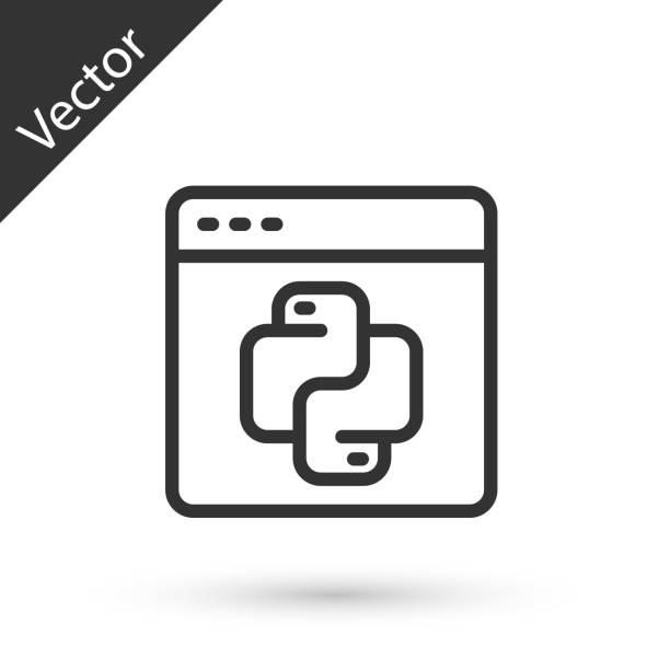 Grey line Python programming language icon isolated on white background. Python coding language sign on browser. Device, programming, developing concept. Vector Grey line Python programming language icon isolated on white background. Python coding language sign on browser. Device, programming, developing concept. Vector. python stock illustrations