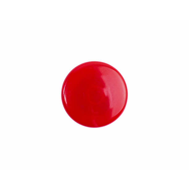 big red button top view on white isolated, mockup for banner