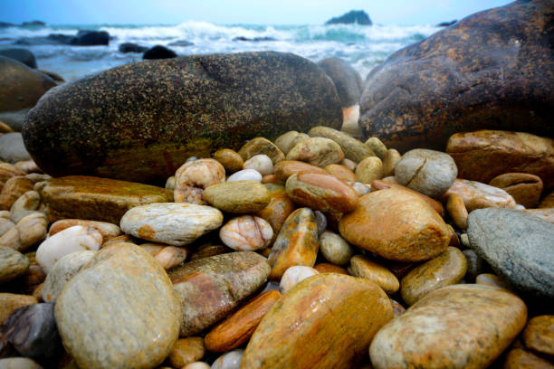 Many colorful pebbles on the beach