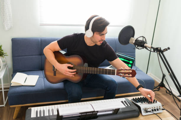 istock Happy musician ready to do a home recording 1318149665