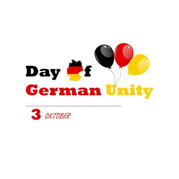 Vector illustration of Day of German Unity October 3. Vector illustration in the colors of the national flag. Germany map and balloons as design elements. Poster, banner, sign.