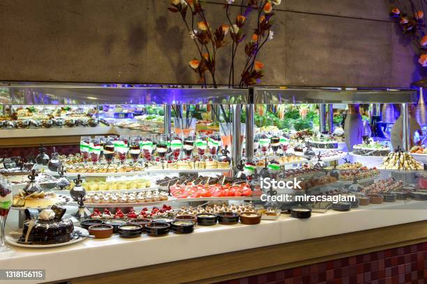 Dessert Buffet Detail From The Luxury Hotel Restaurant Full Of Delicious Desserts Stock Photo - Download Image Now