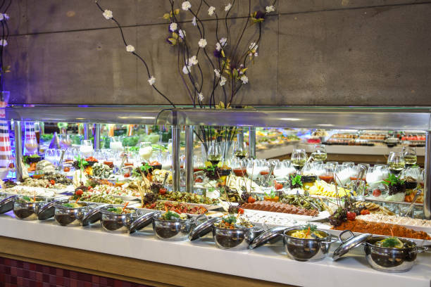 istock Appetizer buffet in luxury hotel restaurant. 1318156337