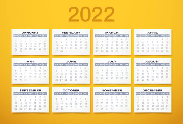 ilustraciones, imágenes clip art, dibujos animados e iconos de stock de calendario anual 2022 - monthly