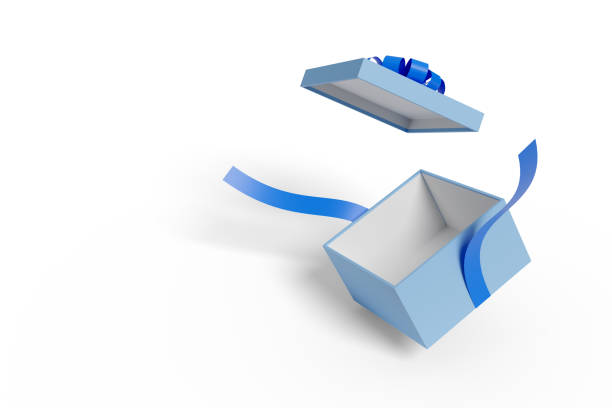 istock Open blue gift box with blue bow isolated on a white background. 3d illustration. 1318161111