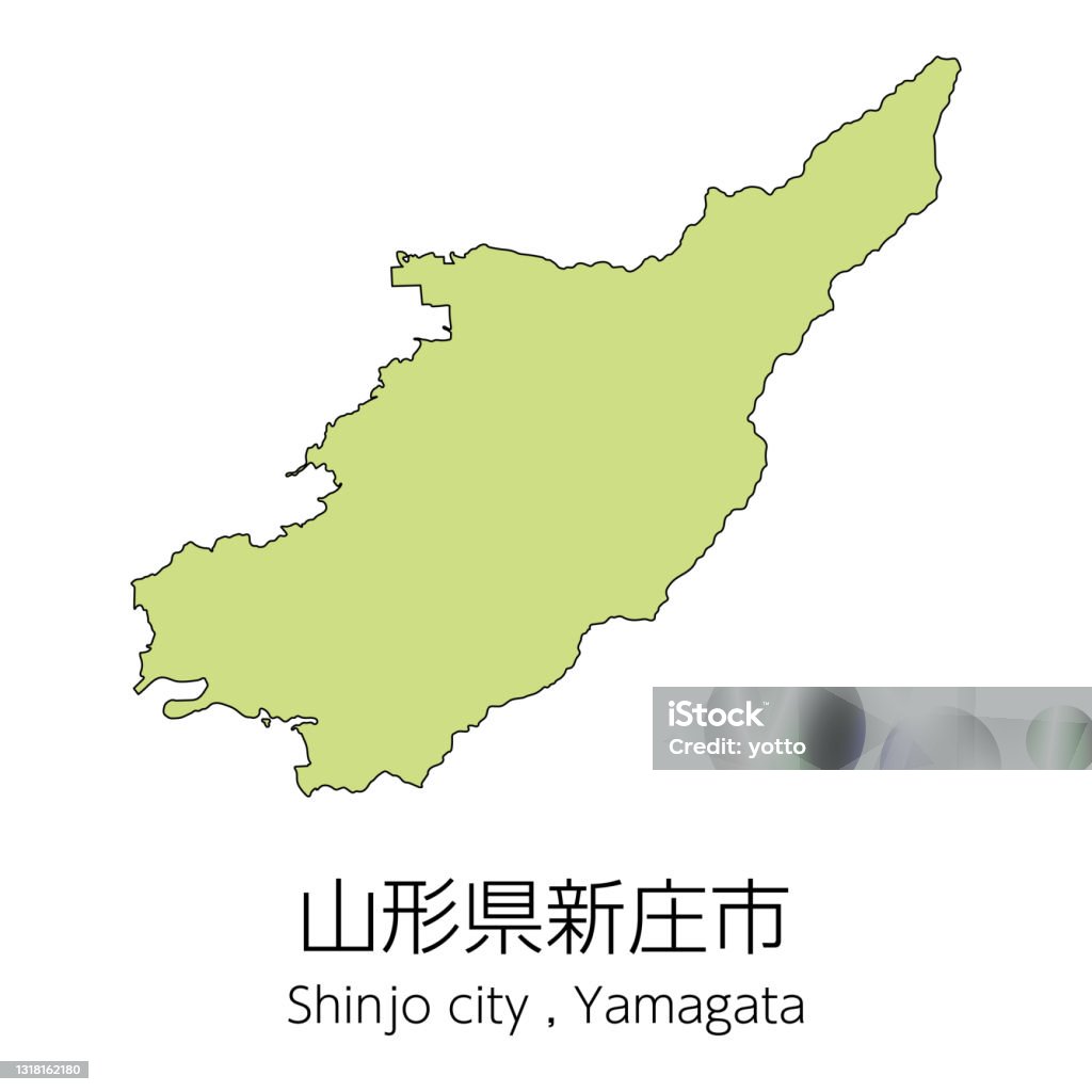 Map of Shinjo City, Yamagata Prefecture, Japan.Translation: "Shinjo City, Yamagata Prefecture." Borough - District Type stock vector