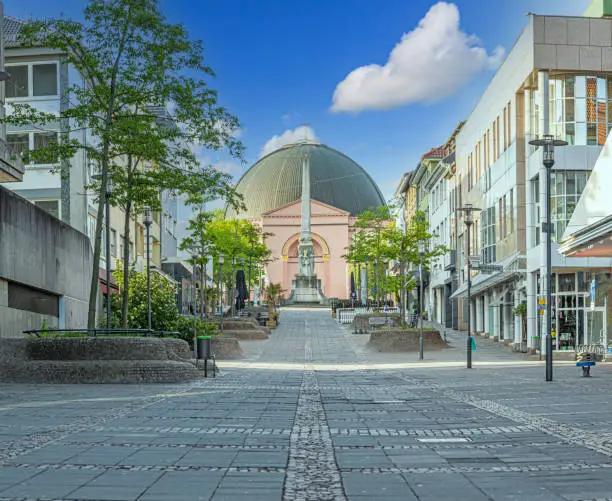 Picture on the St. Ludwig cupola church in the hessian university town Darmstadt taken from the pedestrian precinct during daytime