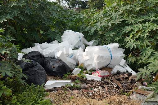 Wild waste and polystyrene in residential district of Bangkok