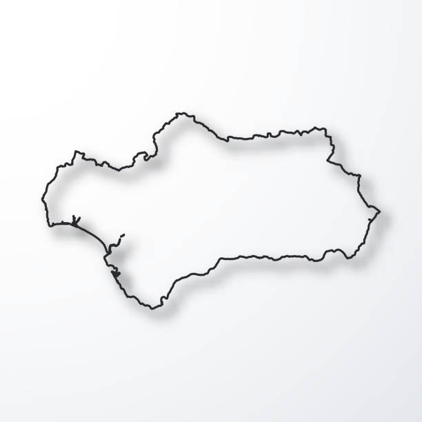 andalusien karte - schwarze umriss mit schatten auf weißem hintergrund - andalusien stock-grafiken, -clipart, -cartoons und -symbole