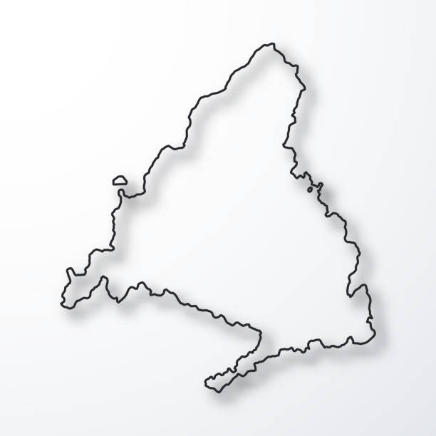ilustraciones, imágenes clip art, dibujos animados e iconos de stock de mapa de la comunidad de madrid - contorno negro con sombra sobre fondo blanco - madrid
