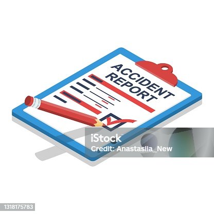 istock Accident report form. Write application, pen and clipboard. 1318175783
