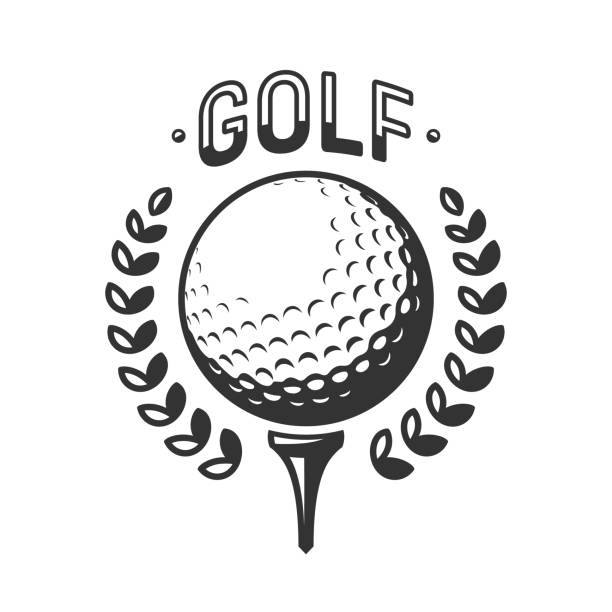 golf vektör logosu. golf topu çelenk ile tee üzerinde. vektör illüstrasyon - vuruş noktası stock illustrations
