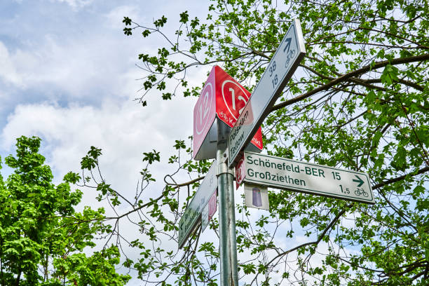 istock Information sign for cyclists on the Berlin Wall Trail. 1318179853