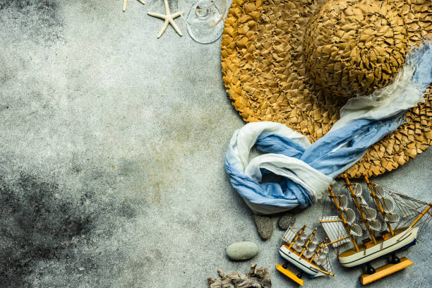 istock Straw hat and marine decoration 1318180089
