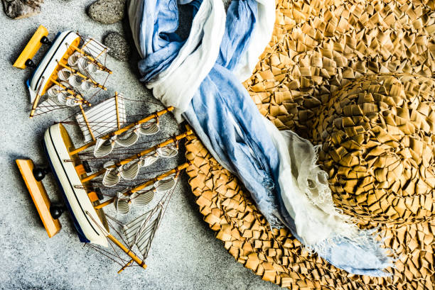 istock Straw hat and marine decoration 1318180098