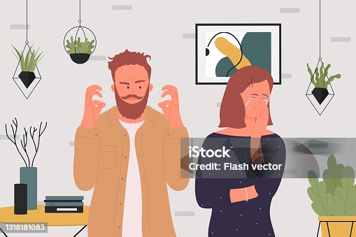 istock Family people quarrel, young angry man quarreling in anger, sad woman crying, conflict 1318181083