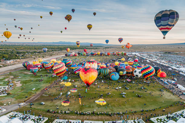 Hot Air Balloon Flight from the Albuquerque International Balloon Fiesta stock photo