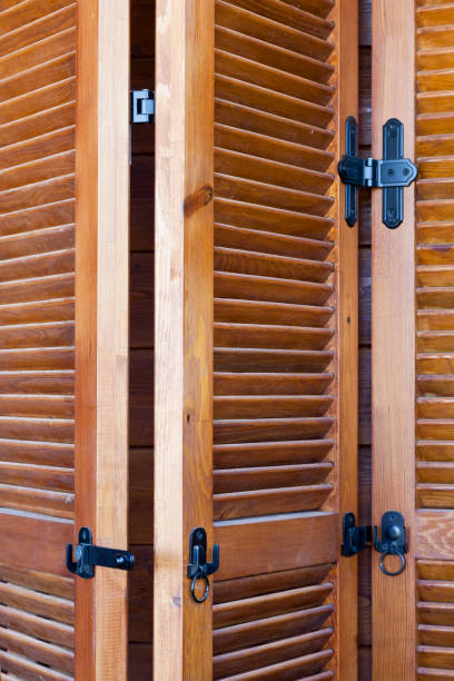 istock Decorative door or window shutter made of wood. 1318184580