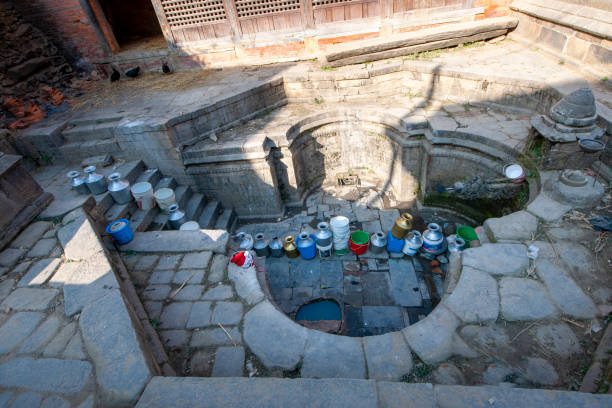Empty water buckets waiting for freshwater at Kathmandu - Nepal