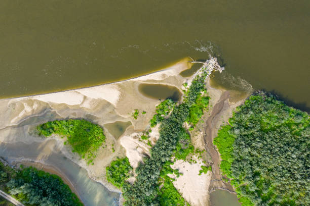 istock Headland on the river, top down aerial view 1318195752