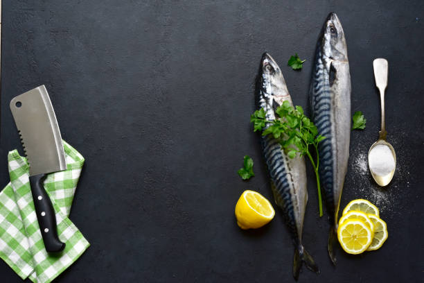 istock Raw organic mackerel with ingredients for making 1318197553