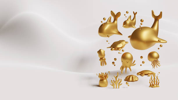 istock World Oceans Day Landing Page Template With Gold Sea Creatures 3D Rendering 1318204895