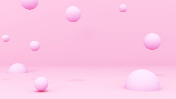 istock 3d rendering. pink balloons on red podium background 1318205551