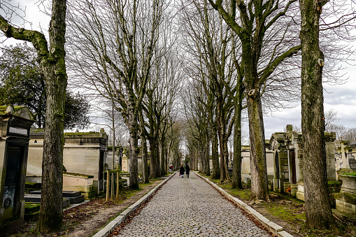 Cimetiere du Pere Lachaise typical french cemetery, Photo image a Beautiful panoramic view of Paris Metropolitan City