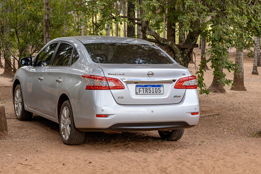 Cassilandia, Mato Grosso do Sul, Brazil - 2021 05 01: Sedan car model nissan sentra in silver color