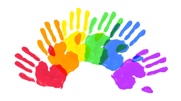 istock Vector Watercolor Painted Hands. Colorful Rainbow Pride Symbols Isolated on White Paper 1318212156