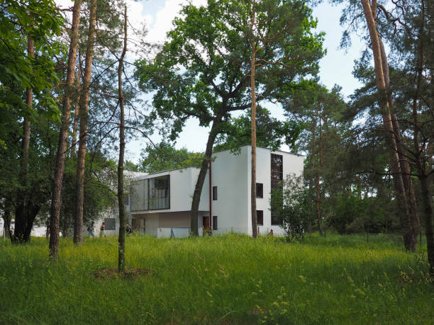 Dessau, Germany - Circa June 2019: Bauhaus masters houses designed in 1925 for Walter Gropius, Laszlo Moholy Nagy, Lyonel Feininger, Georg Muche, Oskar Schlemmer, Wassily Kandinsky and Paul Klee