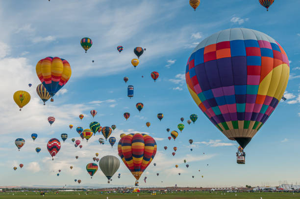 Balloon Flight at the Albuquerque International Balloon Fiesta stock photo
