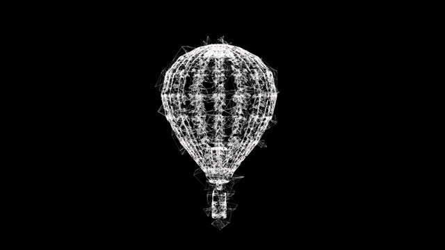 Airballoon design airway travel transport. Air ship with cabin. Wireframe low poly mesh technology