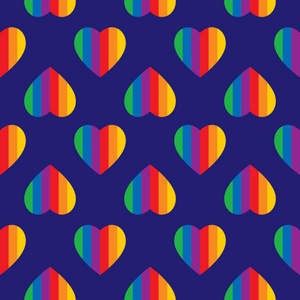 ilustrações de stock, clip art, desenhos animados e ícones de fun rainbow striped hearts seamless pattern - gay pride spectrum backgrounds textile